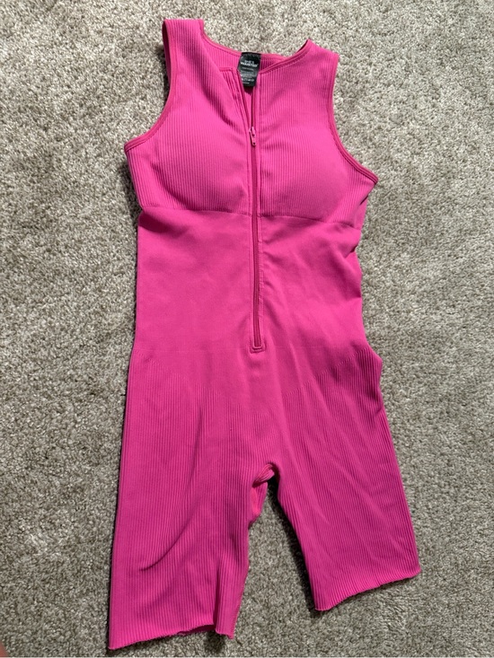 Pants - Hot Pink Ribbed Zip-Front Romper